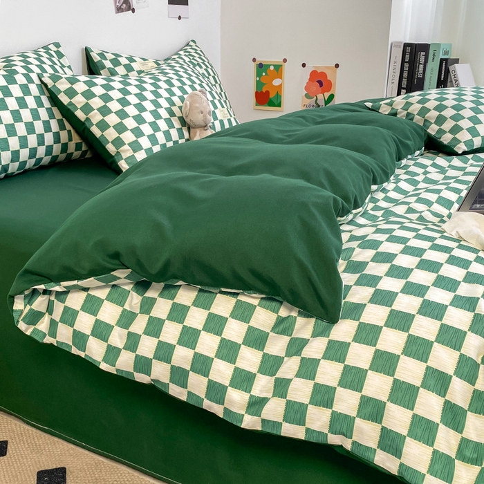 91家纺网 家纺一手货源 找家纺 （总）雅阁尔家纺2025新款无印良品风棋盘格贴标四件套