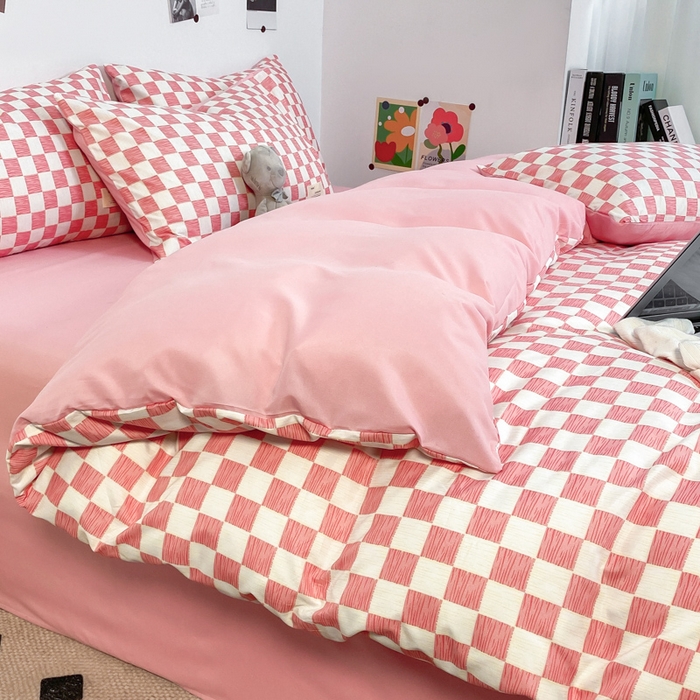 91家纺网 家纺一手货源 找家纺 （总）雅阁尔家纺2025新款无印良品风棋盘格贴标四件套