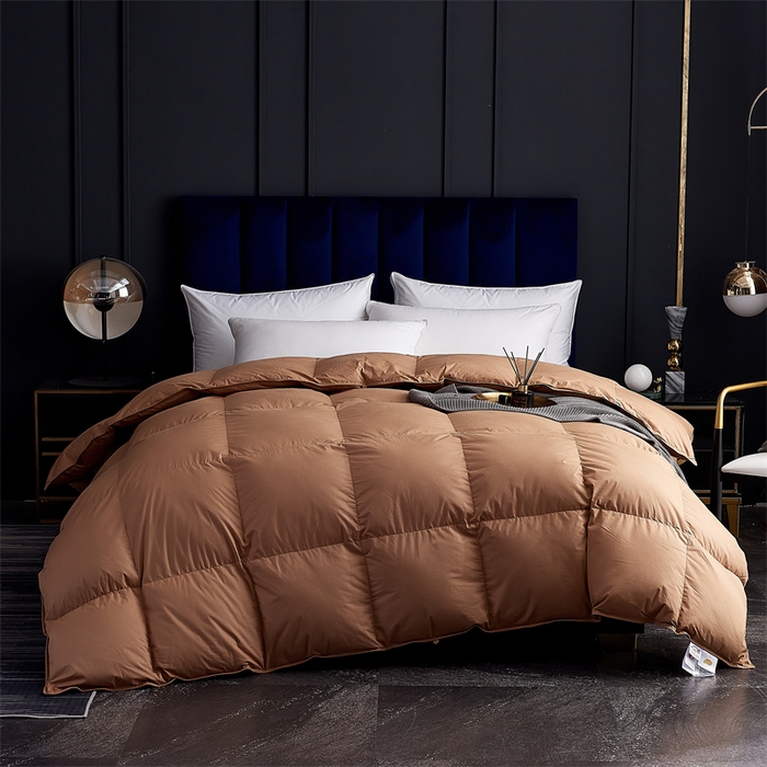 91家纺网 家纺一手货源 找家纺 呆头鹅羽绒工厂店 2025新款全棉羽丝绒标准被 白鹅绒鸭绒被子被芯羽绒工厂店 咖色