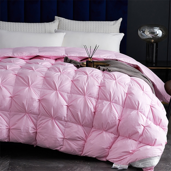 91家纺网 家纺一手货源 找家纺 呆头鹅羽绒工厂店 2025新款全棉羽丝绒扭花被 白鹅绒鸭绒被子被芯羽绒工厂店 粉色