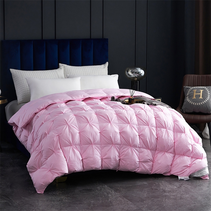 91家纺网 家纺一手货源 找家纺 呆头鹅羽绒工厂店 2025新款全棉羽丝绒扭花被 白鹅绒鸭绒被子被芯羽绒工厂店 粉色