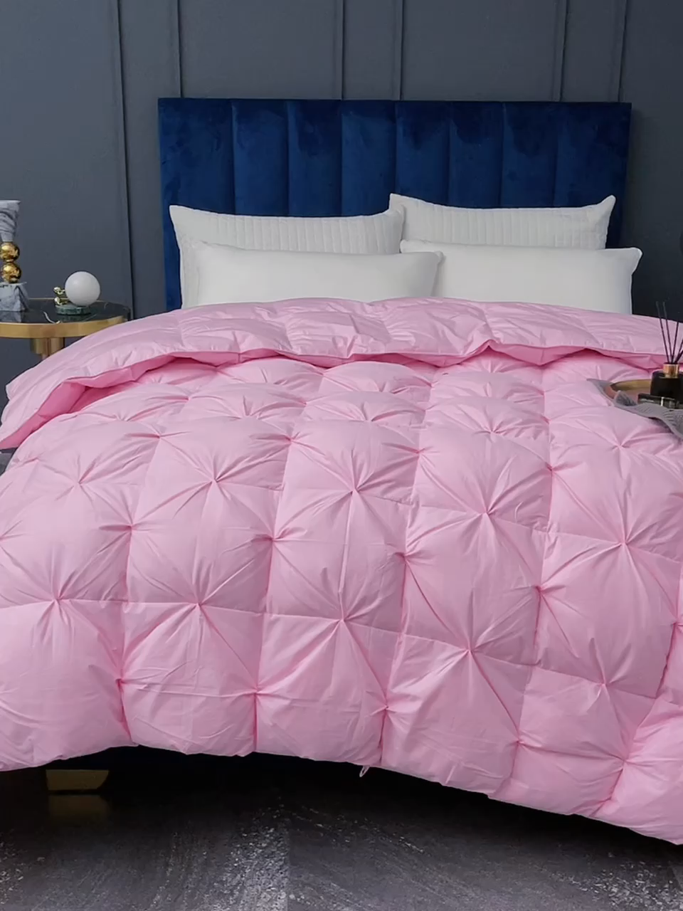 91家纺网 家纺一手货源 找家纺 呆头鹅羽绒工厂店 2025新款全棉羽丝绒扭花被 白鹅绒鸭绒被子被芯羽绒工厂店 粉色