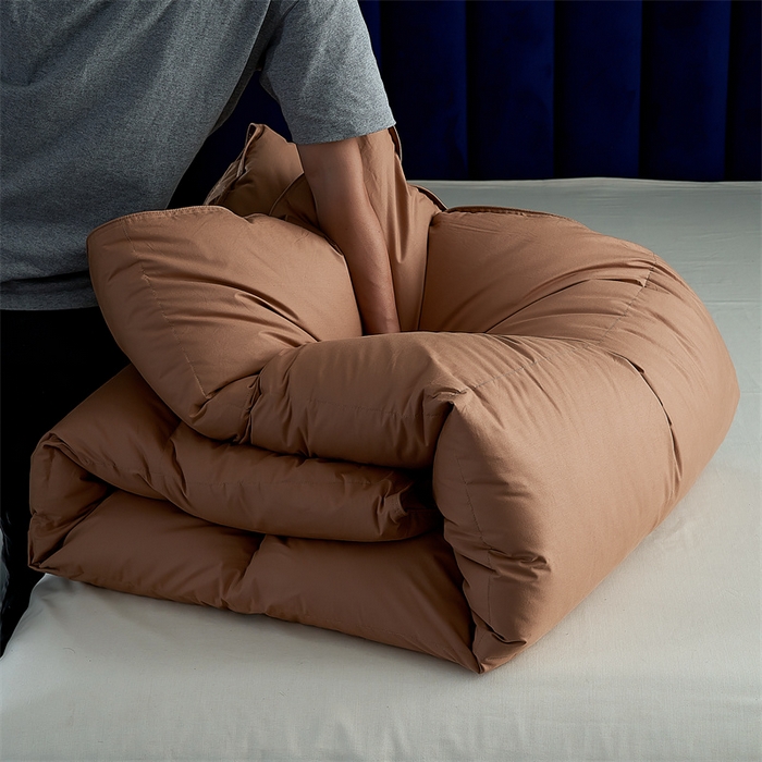 91家纺网 家纺一手货源 找家纺 呆头鹅羽绒工厂店 2025新款全棉羽丝绒标准被 白鹅绒鸭绒被子被芯羽绒工厂店 咖色