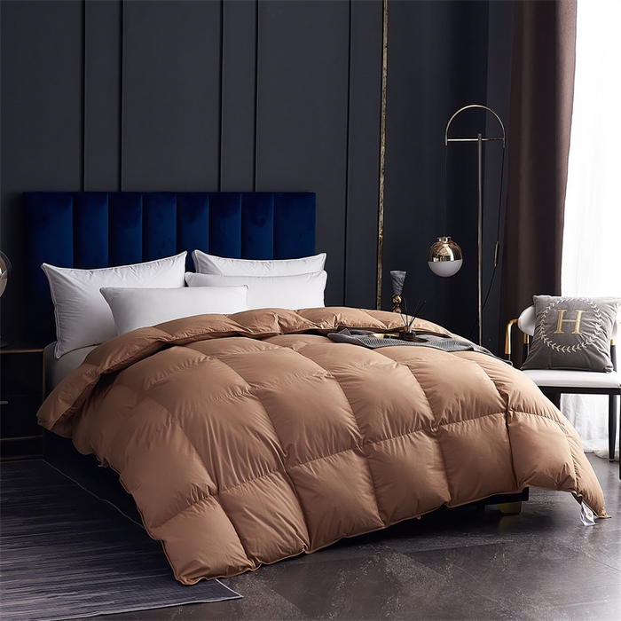 91家纺网 家纺一手货源 找家纺 呆头鹅羽绒工厂店 2025新款全棉羽丝绒标准被 白鹅绒鸭绒被子被芯羽绒工厂店 咖色