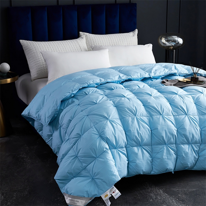 91家纺网 家纺一手货源 找家纺 呆头鹅羽绒工厂店 2025新款全棉羽丝绒扭花被 白鹅绒鸭绒被子被芯羽绒工厂店 蓝色