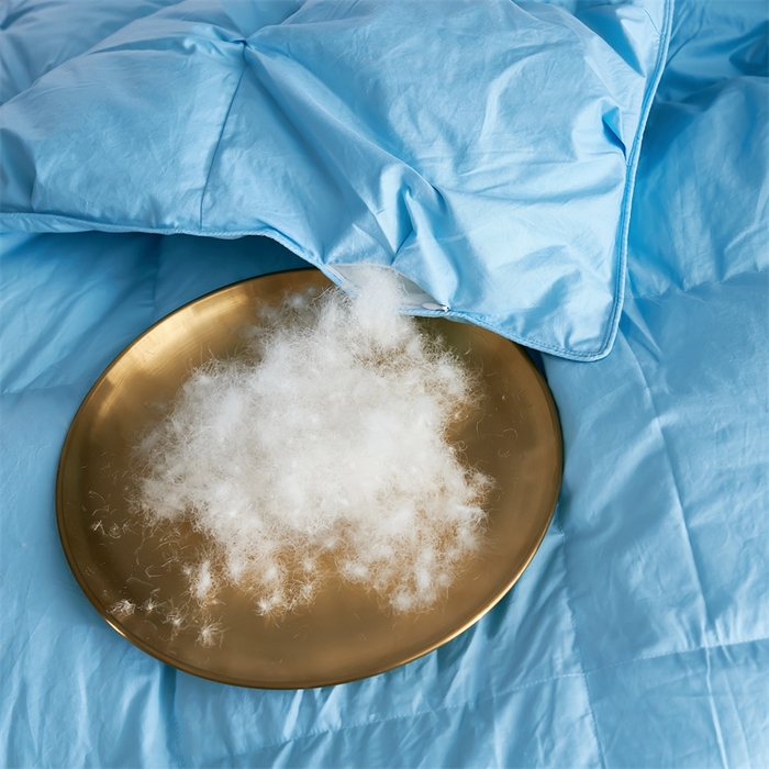 91家纺网 家纺一手货源 找家纺 呆头鹅羽绒工厂店 2025新款全棉羽丝绒扭花被 白鹅绒鸭绒被子被芯羽绒工厂店 蓝色