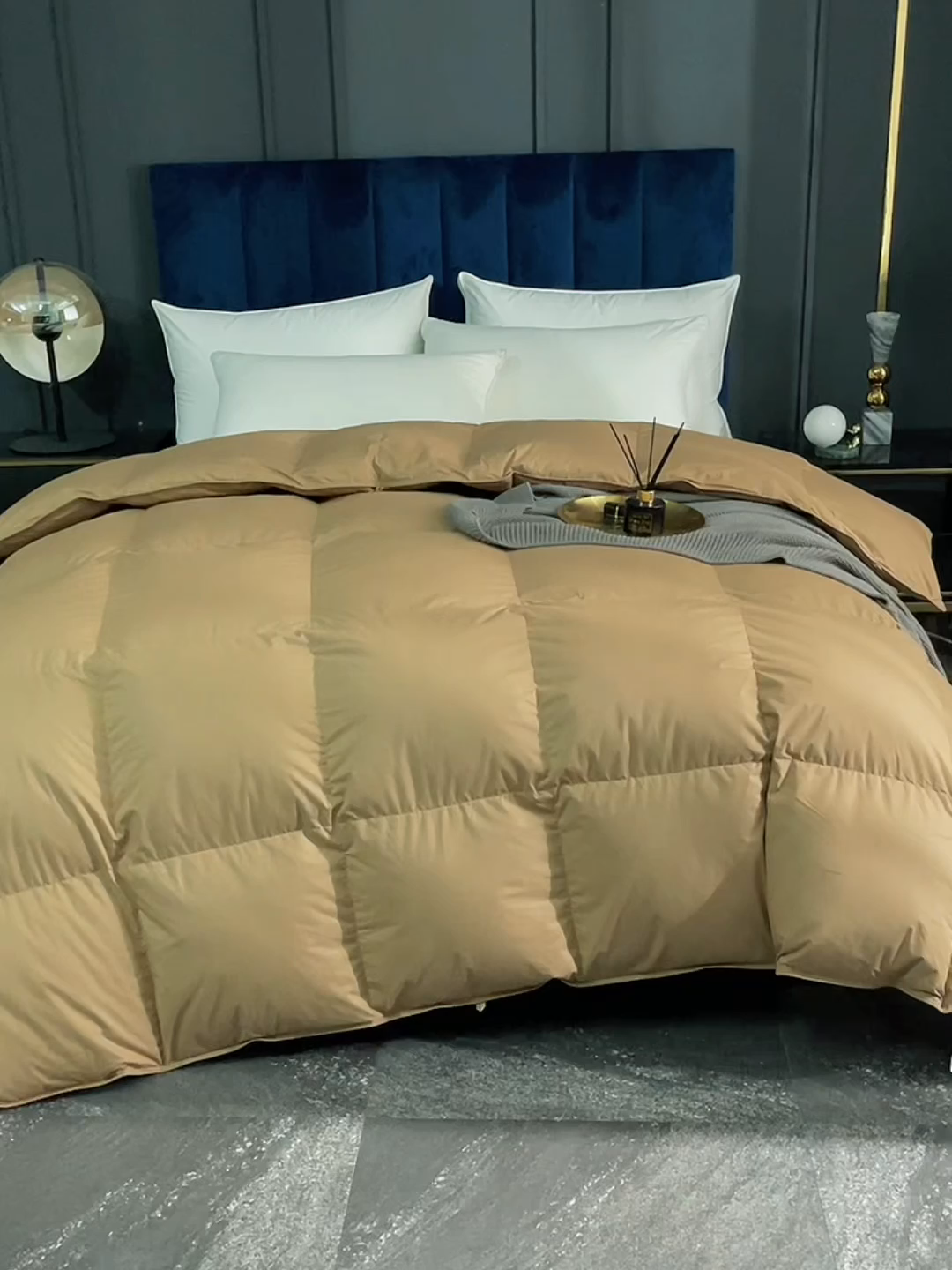 91家纺网 家纺一手货源 找家纺 呆头鹅羽绒工厂店 2025新款全棉羽丝绒标准被 白鹅绒鸭绒被子被芯羽绒工厂店 咖色