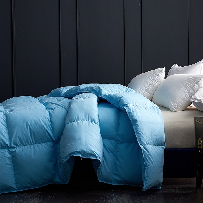 91家纺网 家纺一手货源 找家纺 呆头鹅羽绒工厂店 2025新款全棉羽丝绒标准被 白鹅绒鸭绒被子被芯羽绒工厂店 蓝色