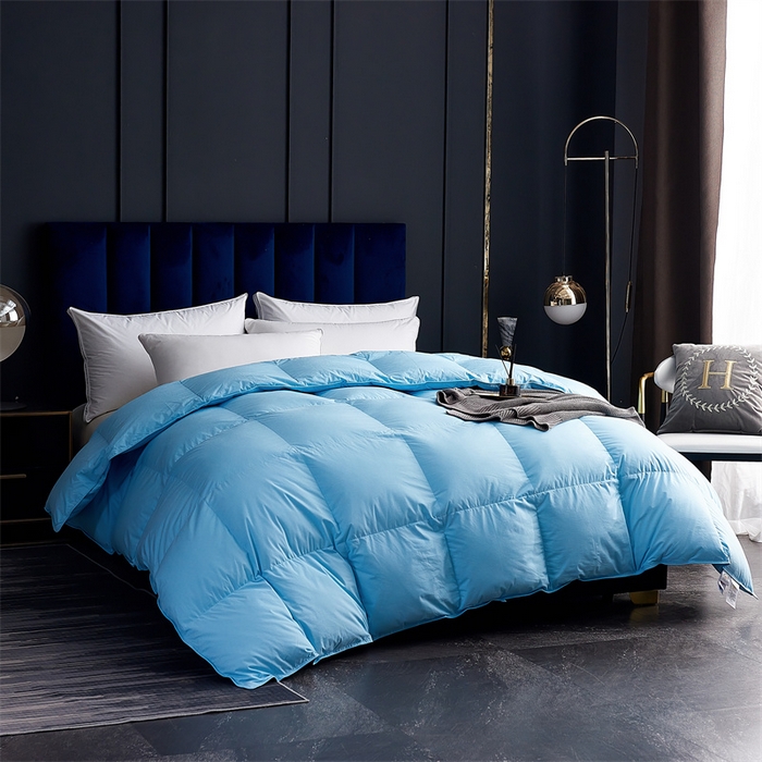91家纺网 家纺一手货源 找家纺 呆头鹅羽绒工厂店 2025新款全棉羽丝绒标准被 白鹅绒鸭绒被子被芯羽绒工厂店 蓝色