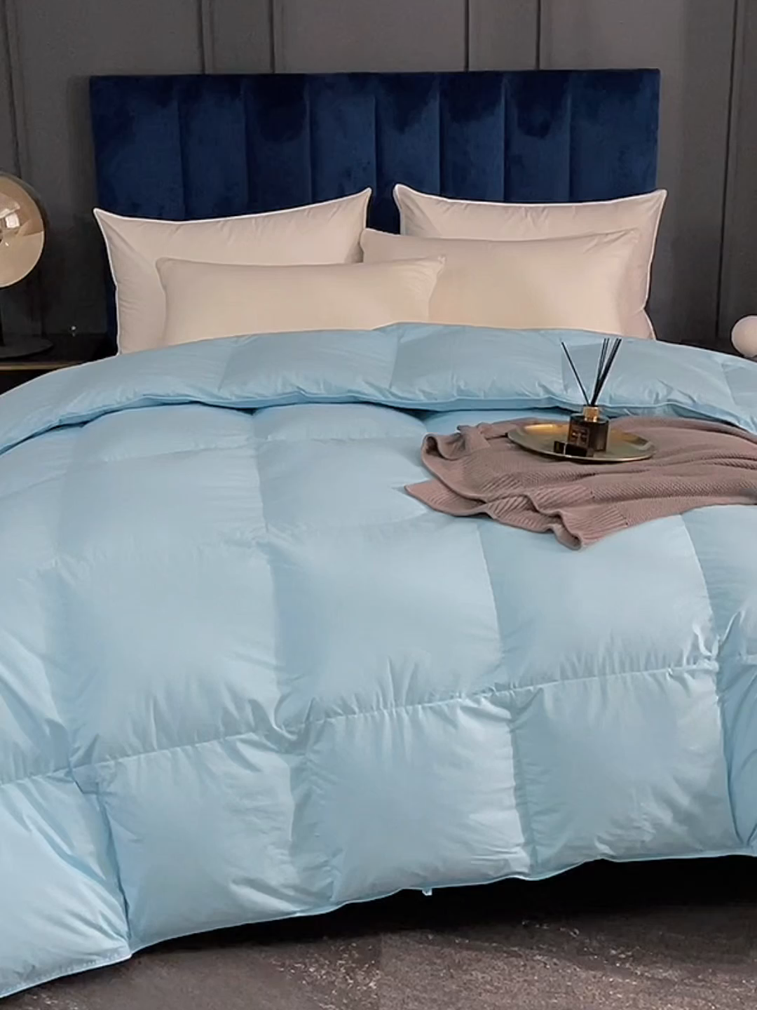 91家纺网 家纺一手货源 找家纺 呆头鹅羽绒工厂店 2025新款全棉羽丝绒标准被 白鹅绒鸭绒被子被芯羽绒工厂店 蓝色