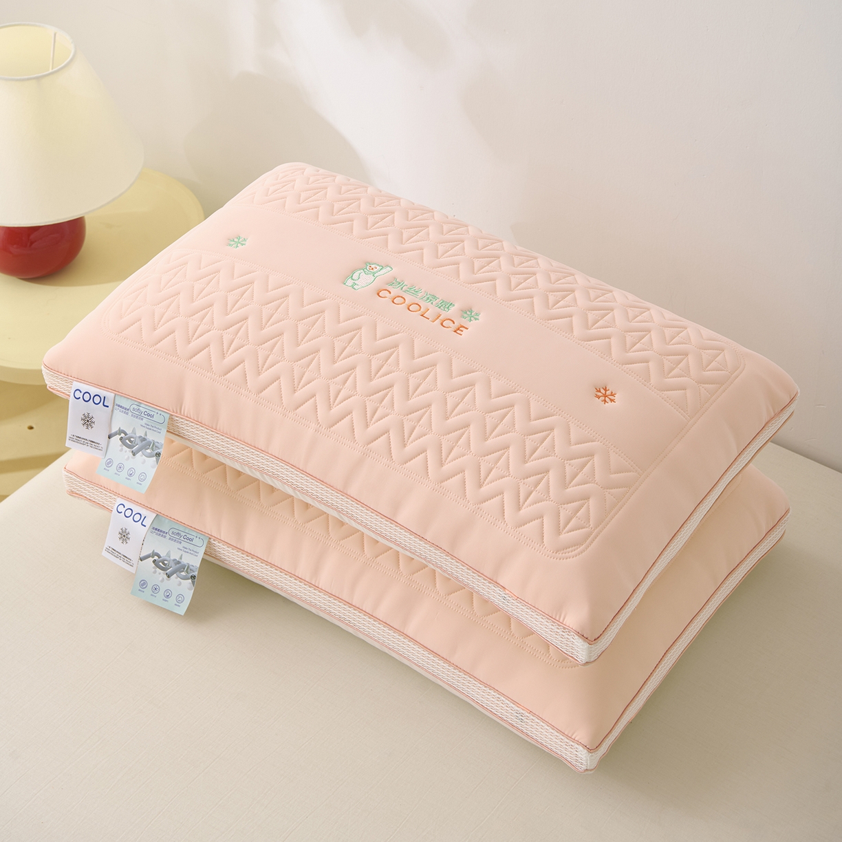 91家纺网 家纺一手货源 找家纺 卓昌枕芯 2025夏季新款冰丝凉感枕头枕芯 粉色 48*74cm800g低枕一只