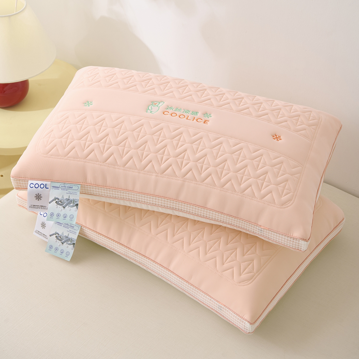 91家纺网 家纺一手货源 找家纺 卓昌枕芯 2025夏季新款冰丝凉感枕头枕芯 粉色 48*74cm900g中枕一只