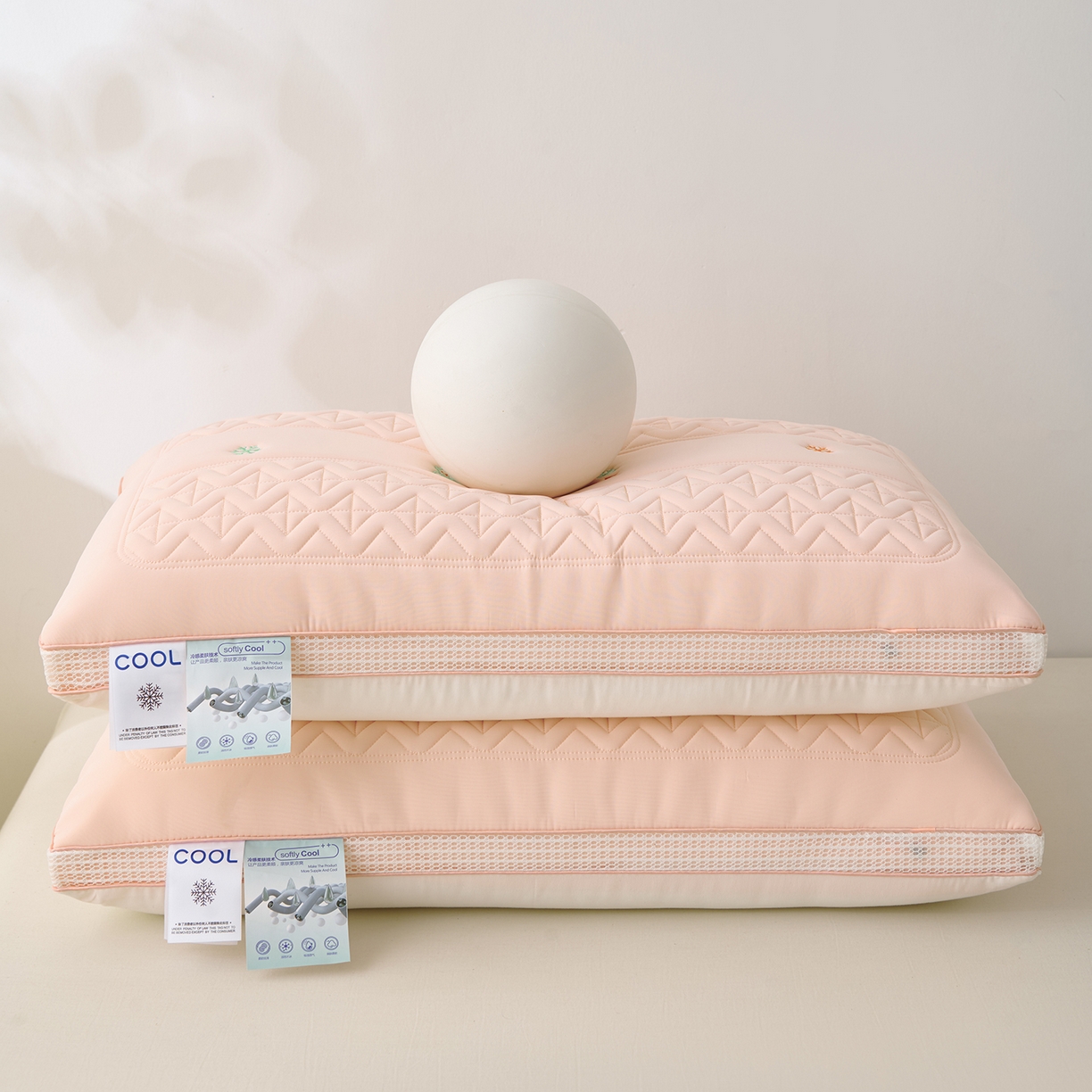 91家纺网 家纺一手货源 找家纺 卓昌枕芯 2025夏季新款冰丝凉感枕头枕芯 粉色 48*74cm800g低枕一对