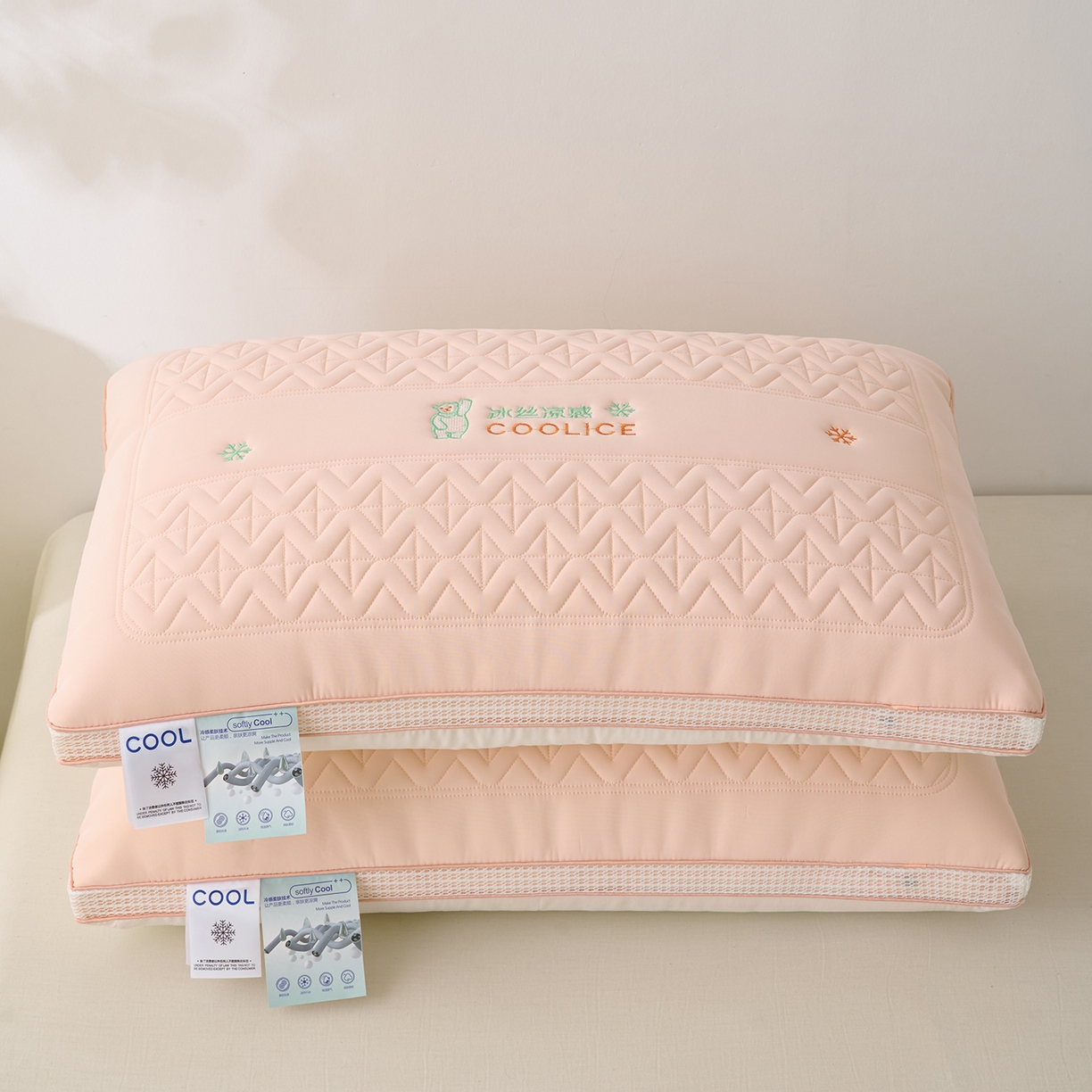 91家纺网 家纺一手货源 找家纺 卓昌枕芯 2025夏季新款冰丝凉感枕头枕芯 粉色 48*74cm900g中枕一对