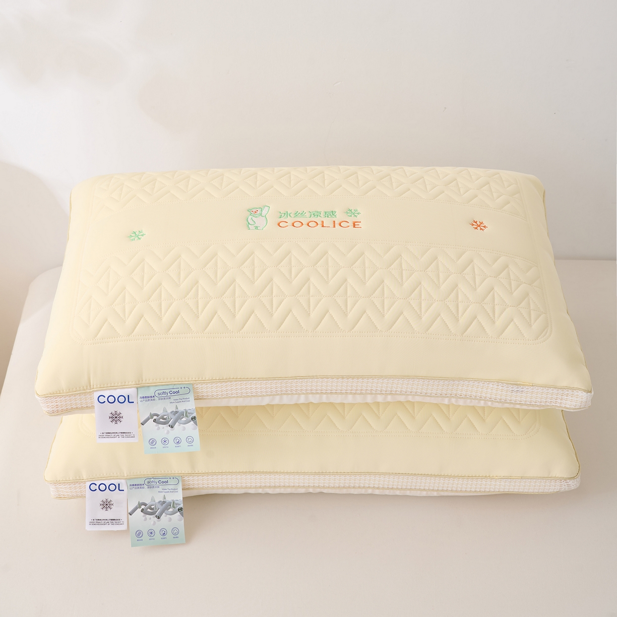 91家纺网 家纺一手货源 找家纺 卓昌枕芯 2025夏季新款冰丝凉感枕头枕芯 黄色 48*74cm800g低枕一对