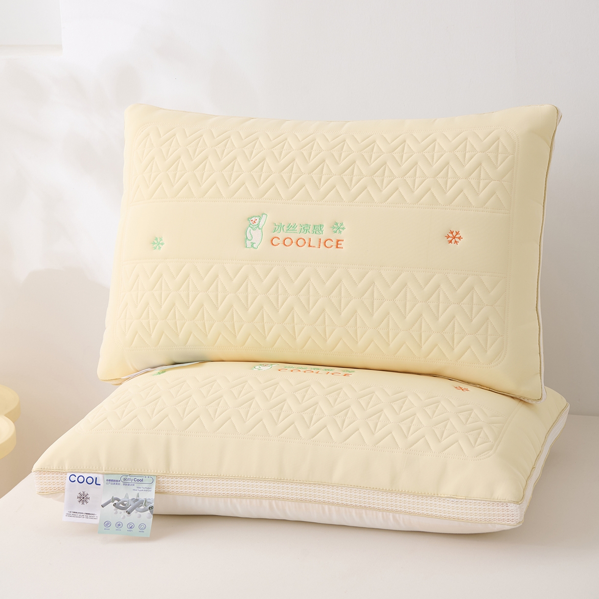 91家纺网 家纺一手货源 找家纺 卓昌枕芯 2025夏季新款冰丝凉感枕头枕芯 黄色 48*74cm800g低枕一对