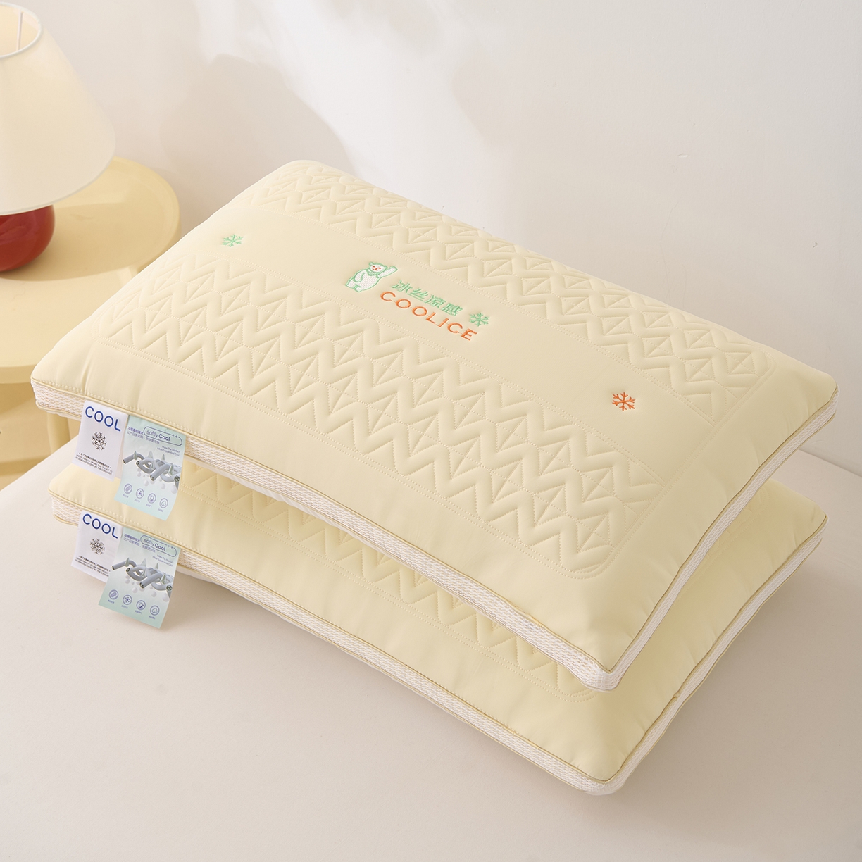 91家纺网 家纺一手货源 找家纺 卓昌枕芯 2025夏季新款冰丝凉感枕头枕芯 黄色 48*74cm1000g高枕一对