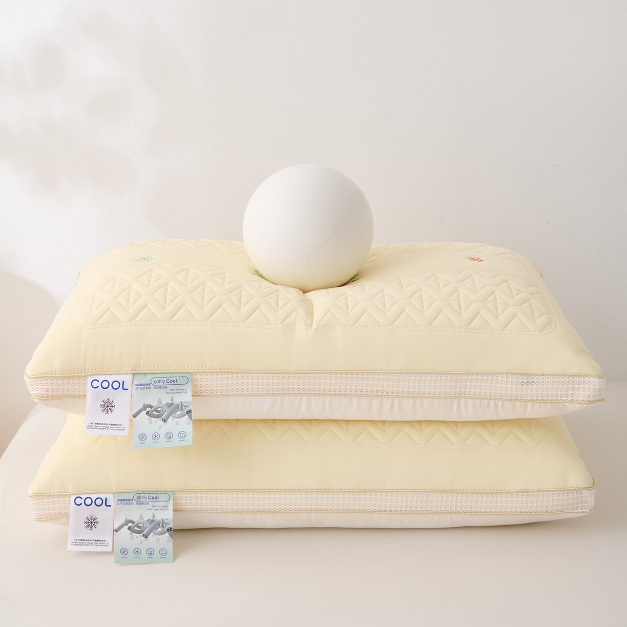 91家纺网 家纺一手货源 找家纺 卓昌枕芯 2025夏季新款冰丝凉感枕头枕芯 黄色 48*74cm1000g高枕一对