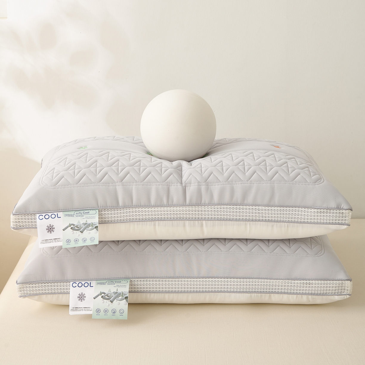 91家纺网 家纺一手货源 找家纺 卓昌枕芯 2025夏季新款冰丝凉感枕头枕芯 灰色 48*74cm800g低枕一对