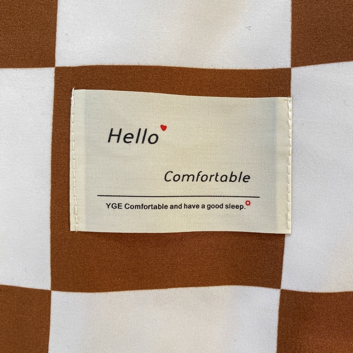 91家纺网 家纺一手货源 找家纺 雅阁尔家纺2025新款无印良品风棋盘格贴标四件套 棋盘格-棕