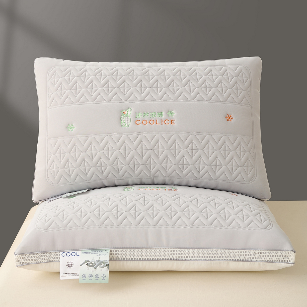 91家纺网 家纺一手货源 找家纺 卓昌枕芯 2025夏季新款冰丝凉感枕头枕芯 灰色 48*74cm1000g高枕一对