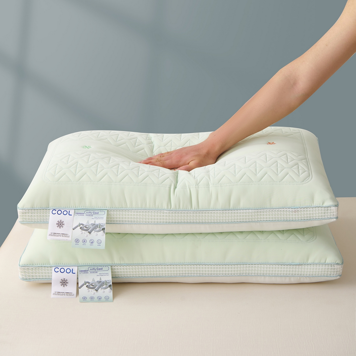 卓昌枕芯 2025夏季新款冰丝凉感枕头枕芯 绿色 48*74cm900g中枕一只