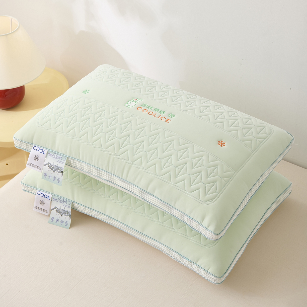 91家纺网 家纺一手货源 找家纺 卓昌枕芯 2025夏季新款冰丝凉感枕头枕芯 绿色 48*74cm1000g高枕一对