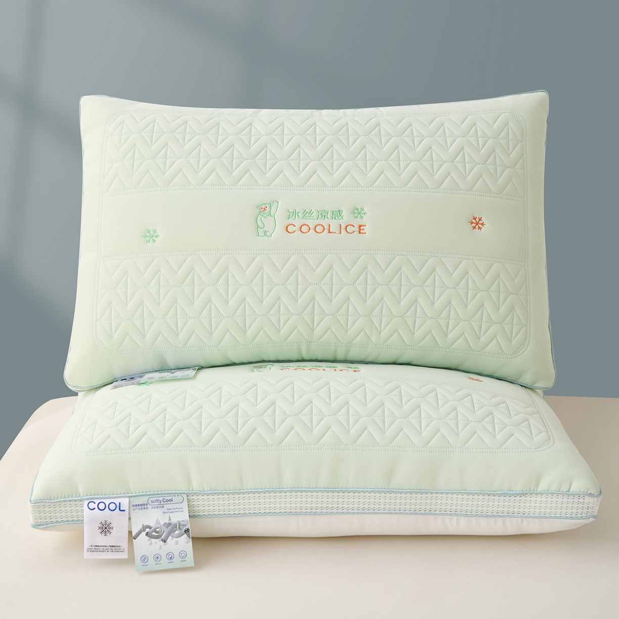 91家纺网 家纺一手货源 找家纺 卓昌枕芯 2025夏季新款冰丝凉感枕头枕芯 绿色 48*74cm1000g高枕一对