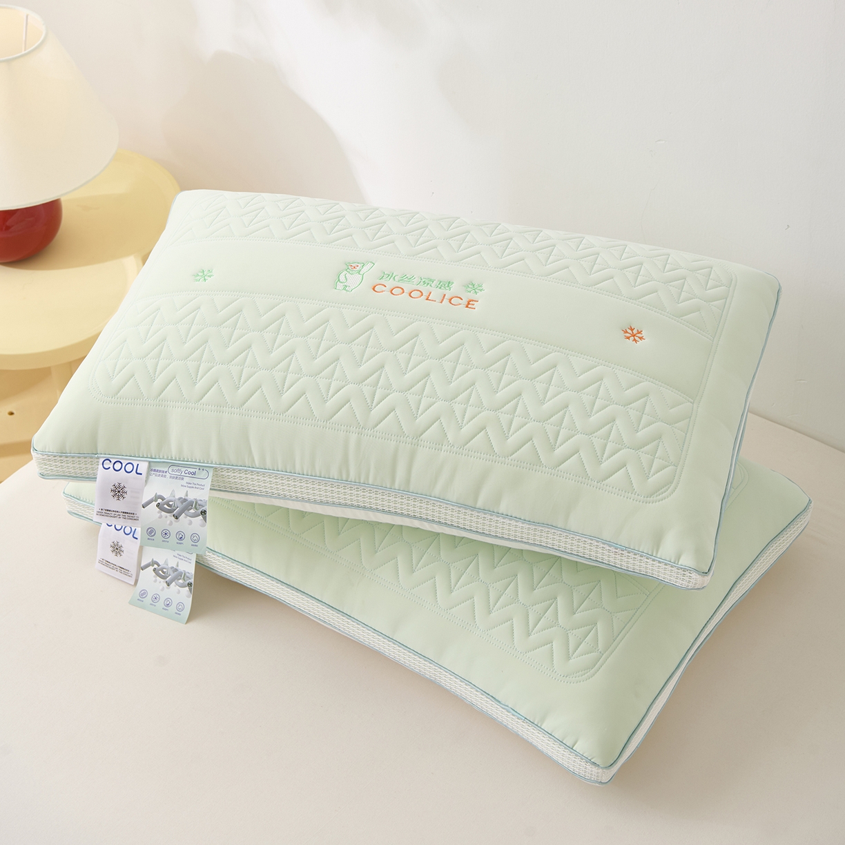 91家纺网 家纺一手货源 找家纺 卓昌枕芯 2025夏季新款冰丝凉感枕头枕芯 绿色 48*74cm1000g高枕一对