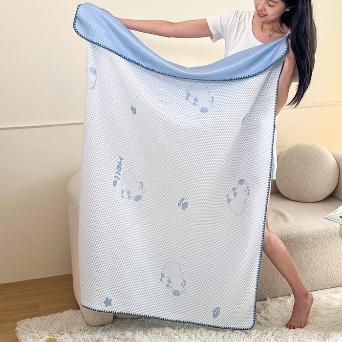 91家纺网 家纺一手货源 找家纺 芙绣家纺 2025新款A类凉感冰豆豆多功能盖毯 蓝色