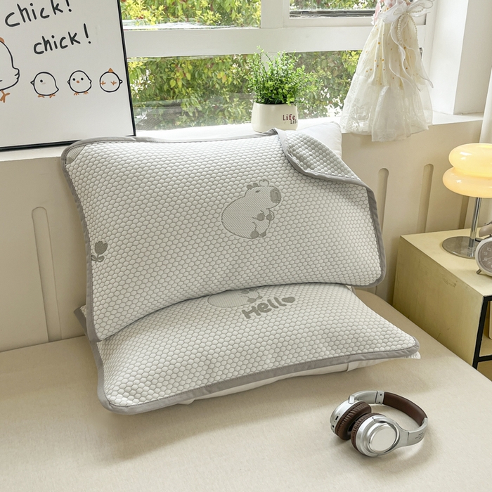 芙绣家纺 2025新款A类凉感豆豆枕巾 卡皮巴拉-灰色 52*72cm/对