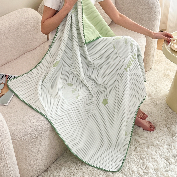 91家纺网 家纺一手货源 找家纺 芙绣家纺 2025新款A类凉感冰豆豆多功能盖毯 绿色