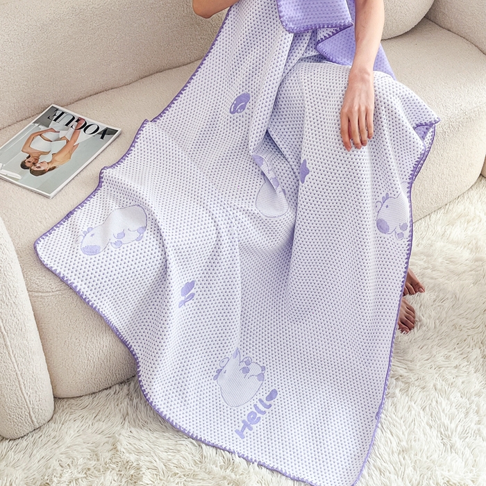 91家纺网 家纺一手货源 找家纺 芙绣家纺 2025新款A类凉感冰豆豆多功能盖毯 紫色