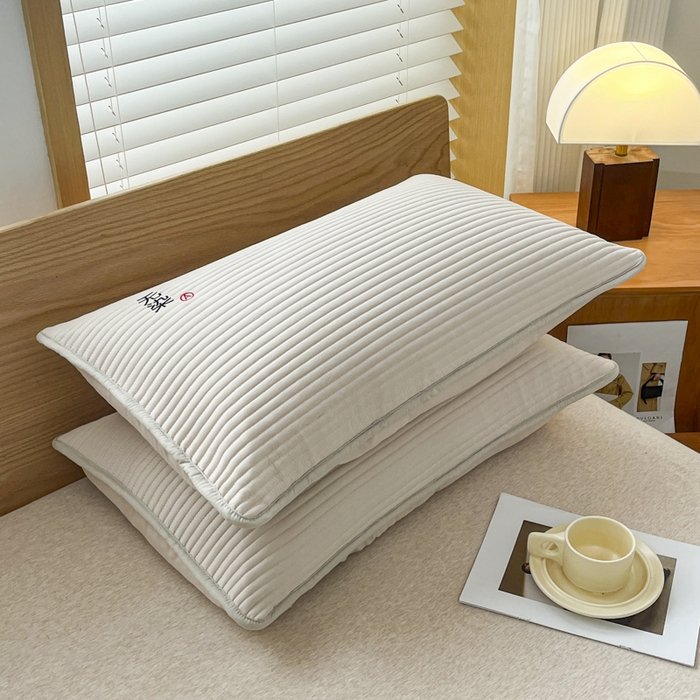 91家纺网 家纺一手货源 找家纺 芙绣家纺 2025新款A类防水绣花夹棉枕套 米色