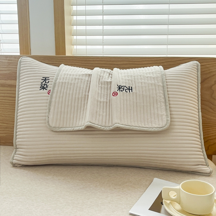 91家纺网 家纺一手货源 找家纺 芙绣家纺 2025新款A类防水绣花夹棉枕套 米色