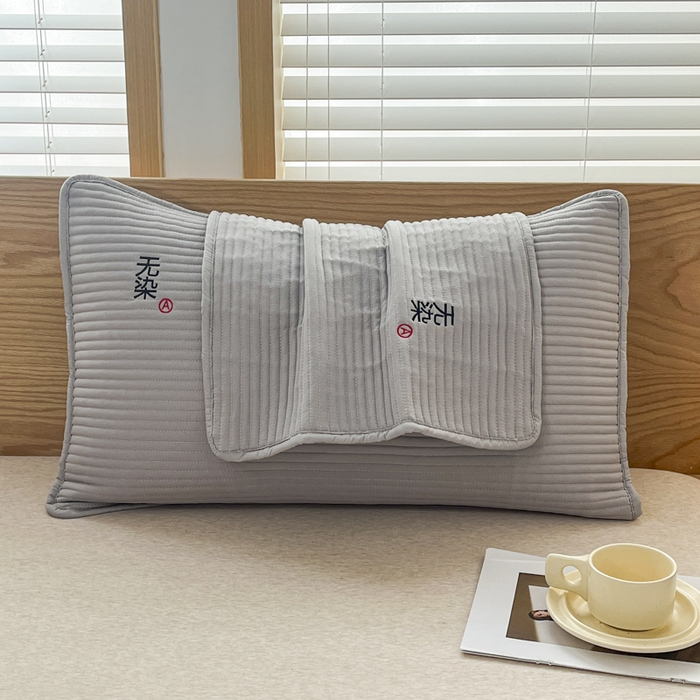91家纺网 家纺一手货源 找家纺 芙绣家纺 2025新款A类防水绣花夹棉枕套 浅灰