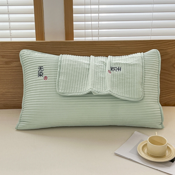 91家纺网 家纺一手货源 找家纺 芙绣家纺 2025新款A类防水绣花夹棉枕套 浅绿