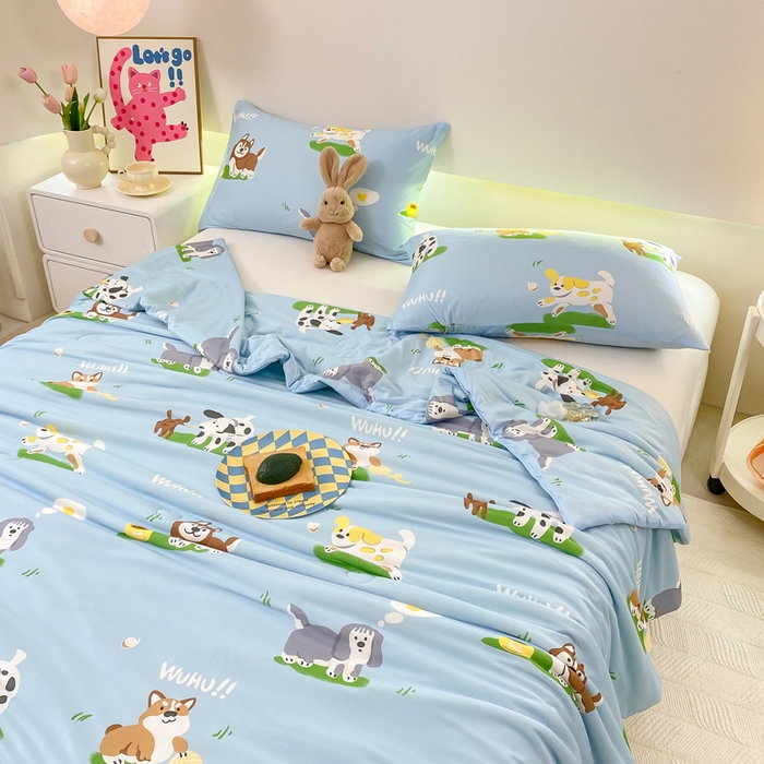 91家纺网 家纺一手货源 找家纺  （爆款花型 长期款 不断货）幼儿园宝宝婴儿被子儿童夏凉被牛奶针织棉夏凉被大豆被夏被空调被春秋被冬被 M系列--狗狗蓝