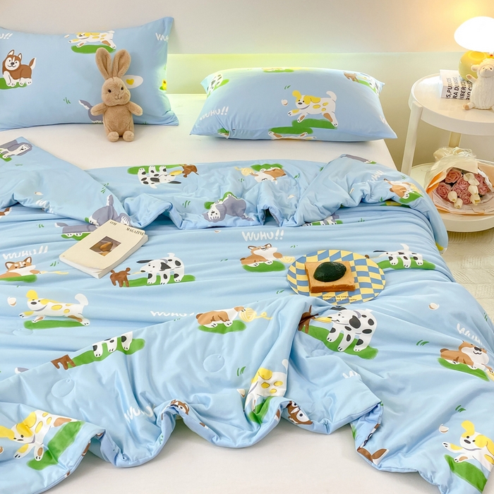 91家纺网 家纺一手货源 找家纺  （爆款花型 长期款 不断货）幼儿园宝宝婴儿被子儿童夏凉被牛奶针织棉夏凉被大豆被夏被空调被春秋被冬被 M系列--狗狗蓝