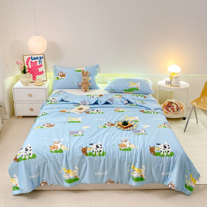 91家纺网 家纺一手货源 找家纺  （爆款花型 长期款 不断货）幼儿园宝宝婴儿被子儿童夏凉被牛奶针织棉夏凉被大豆被夏被空调被春秋被冬被 M系列--狗狗蓝