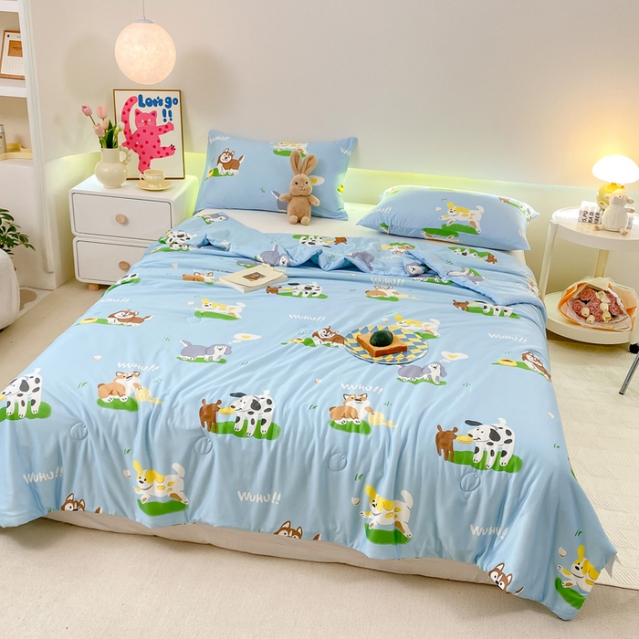 91家纺网 家纺一手货源 找家纺  （爆款花型 长期款 不断货）幼儿园宝宝婴儿被子儿童夏凉被牛奶针织棉夏凉被大豆被夏被空调被春秋被冬被 M系列--狗狗蓝