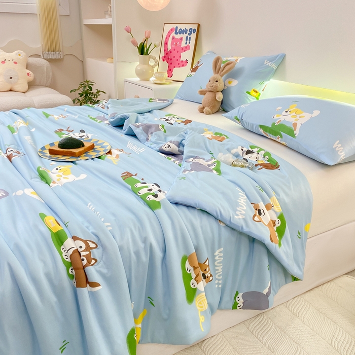 91家纺网 家纺一手货源 找家纺  （爆款花型 长期款 不断货）幼儿园宝宝婴儿被子儿童夏凉被牛奶针织棉夏凉被大豆被夏被空调被春秋被冬被 M系列--狗狗蓝