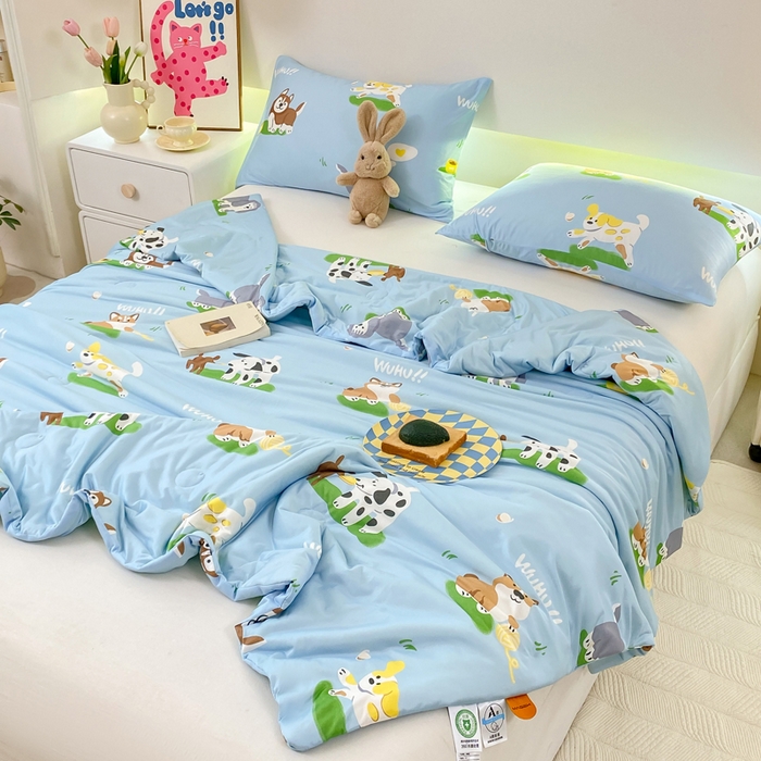 91家纺网 家纺一手货源 找家纺  （爆款花型 长期款 不断货）幼儿园宝宝婴儿被子儿童夏凉被牛奶针织棉夏凉被大豆被夏被空调被春秋被冬被 M系列--狗狗蓝