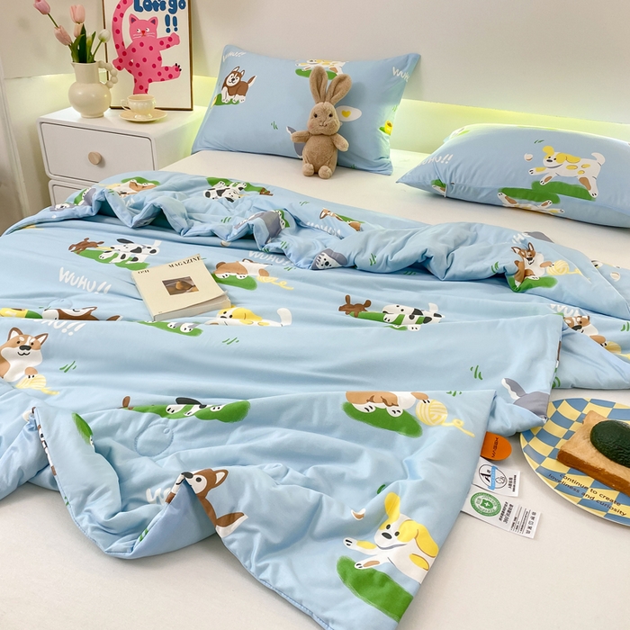 91家纺网 家纺一手货源 找家纺  （爆款花型 长期款 不断货）幼儿园宝宝婴儿被子儿童夏凉被牛奶针织棉夏凉被大豆被夏被空调被春秋被冬被 M系列--狗狗蓝