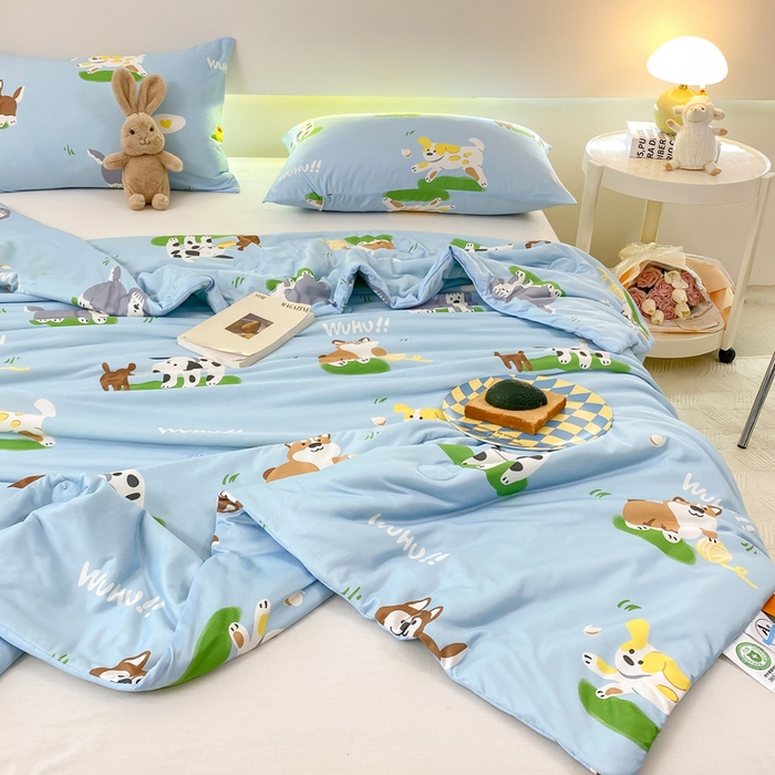 91家纺网 家纺一手货源 找家纺  （爆款花型 长期款 不断货）幼儿园宝宝婴儿被子儿童夏凉被牛奶针织棉夏凉被大豆被夏被空调被春秋被冬被 M系列--狗狗蓝