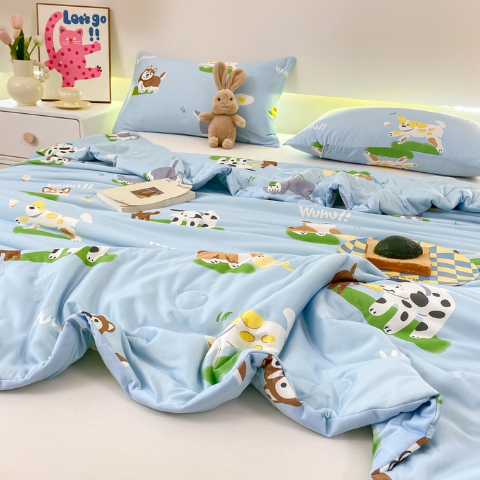 91家纺网 家纺一手货源 找家纺  （爆款花型 长期款 不断货）幼儿园宝宝婴儿被子儿童夏凉被牛奶针织棉夏凉被大豆被夏被空调被春秋被冬被 M系列--狗狗蓝