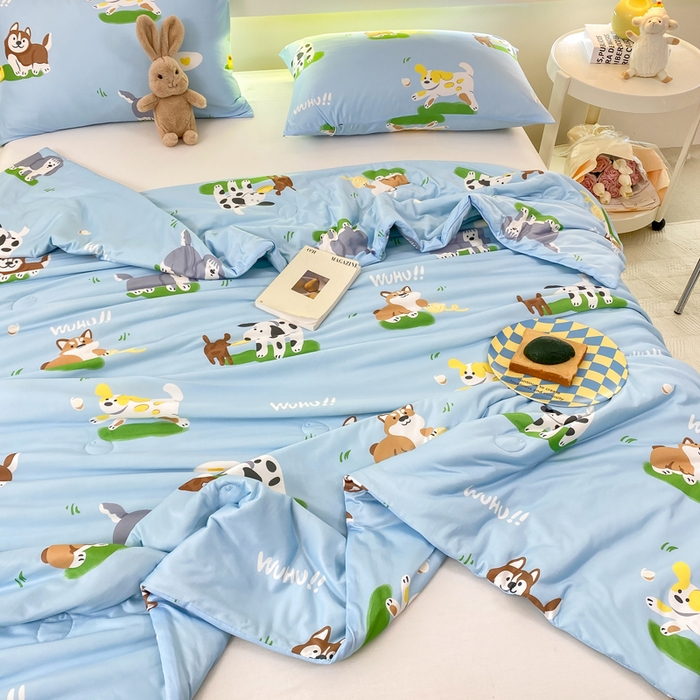 91家纺网 家纺一手货源 找家纺  （爆款花型 长期款 不断货）幼儿园宝宝婴儿被子儿童夏凉被牛奶针织棉夏凉被大豆被夏被空调被春秋被冬被 M系列--狗狗蓝