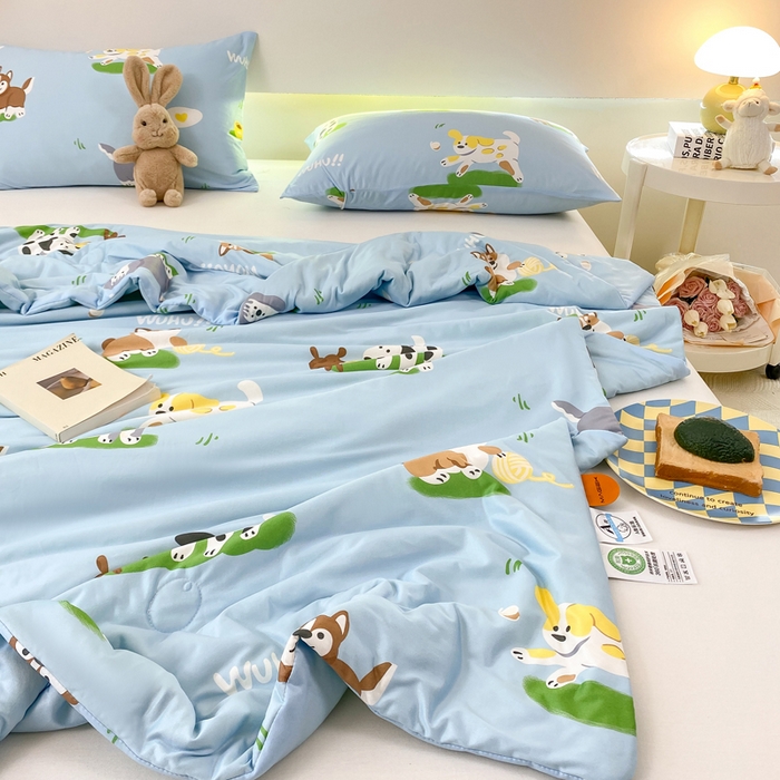 91家纺网 家纺一手货源 找家纺  （爆款花型 长期款 不断货）幼儿园宝宝婴儿被子儿童夏凉被牛奶针织棉夏凉被大豆被夏被空调被春秋被冬被 M系列--狗狗蓝