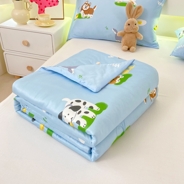 91家纺网 家纺一手货源 找家纺  （爆款花型 长期款 不断货）幼儿园宝宝婴儿被子儿童夏凉被牛奶针织棉夏凉被大豆被夏被空调被春秋被冬被 M系列--狗狗蓝