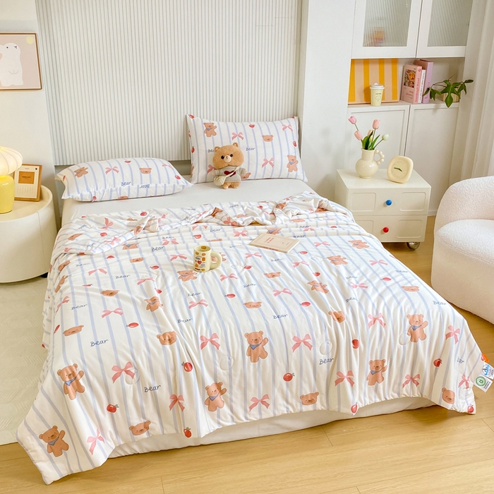 91家纺网 家纺一手货源 找家纺  （爆款花型 长期款 不断货）幼儿园宝宝婴儿被子儿童夏凉被牛奶针织棉夏凉被大豆被夏被空调被春秋被冬被 M系列--蝴蝶结熊